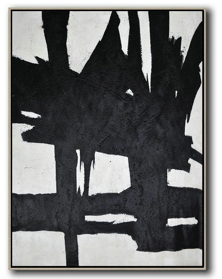 Black And White Minimal Painting On Canvas,Large Abstract Wall Art #W3Z4